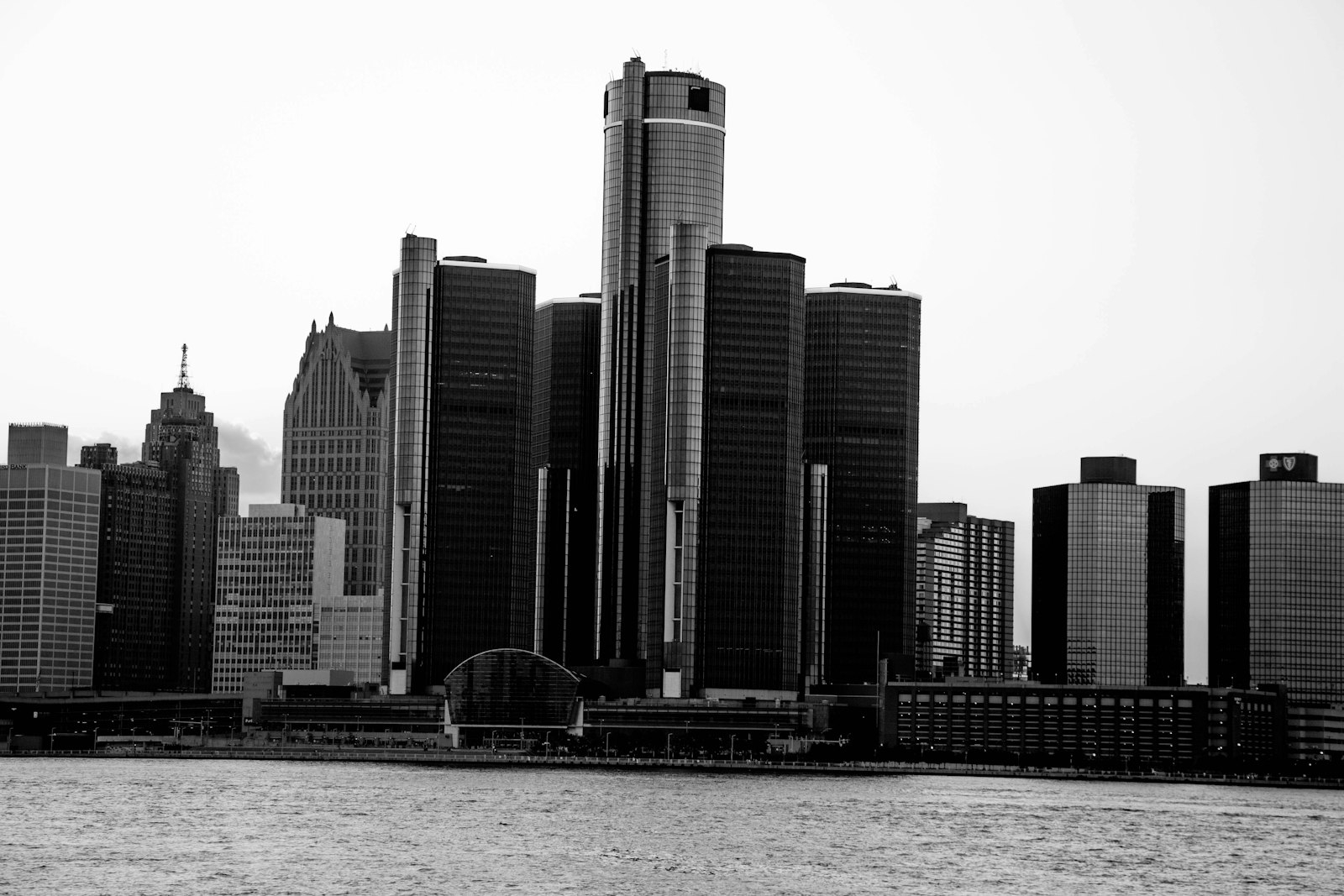 Detroit skyline in monochrome